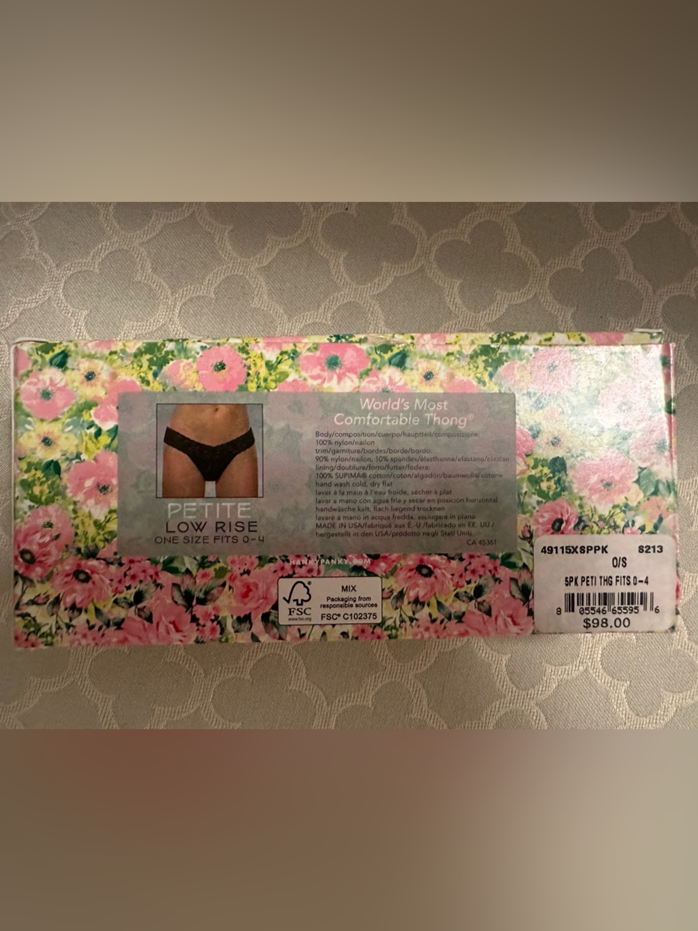 Hanky Panky Lace Thong Set - White, Taupe, Coral, Magenta, Teal, Petite OS - Picture 3 of 3